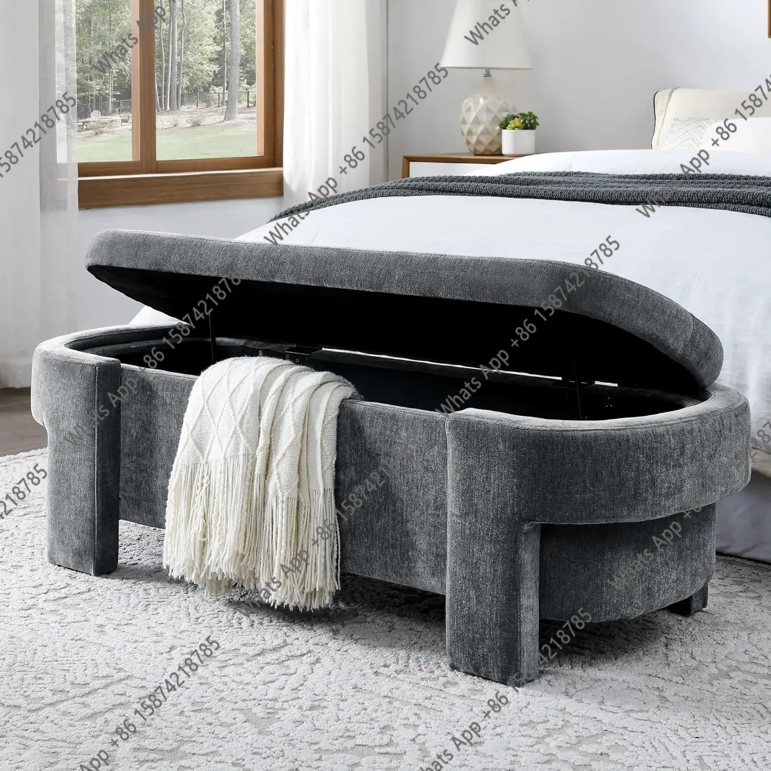 Bedroom Furniture - Banco de Armazenamento Oval Grande de