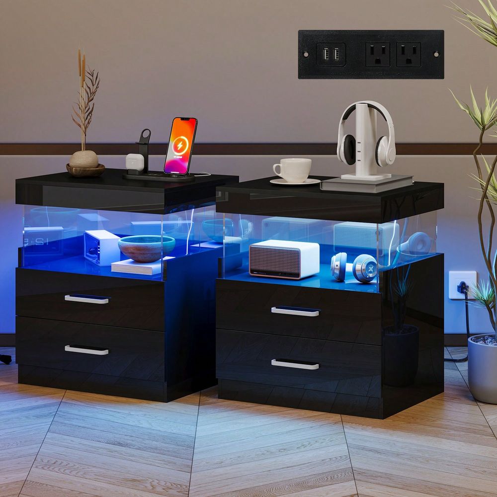 Floating Nightstand With Led Light - Mesa de cabeceira preta com LED