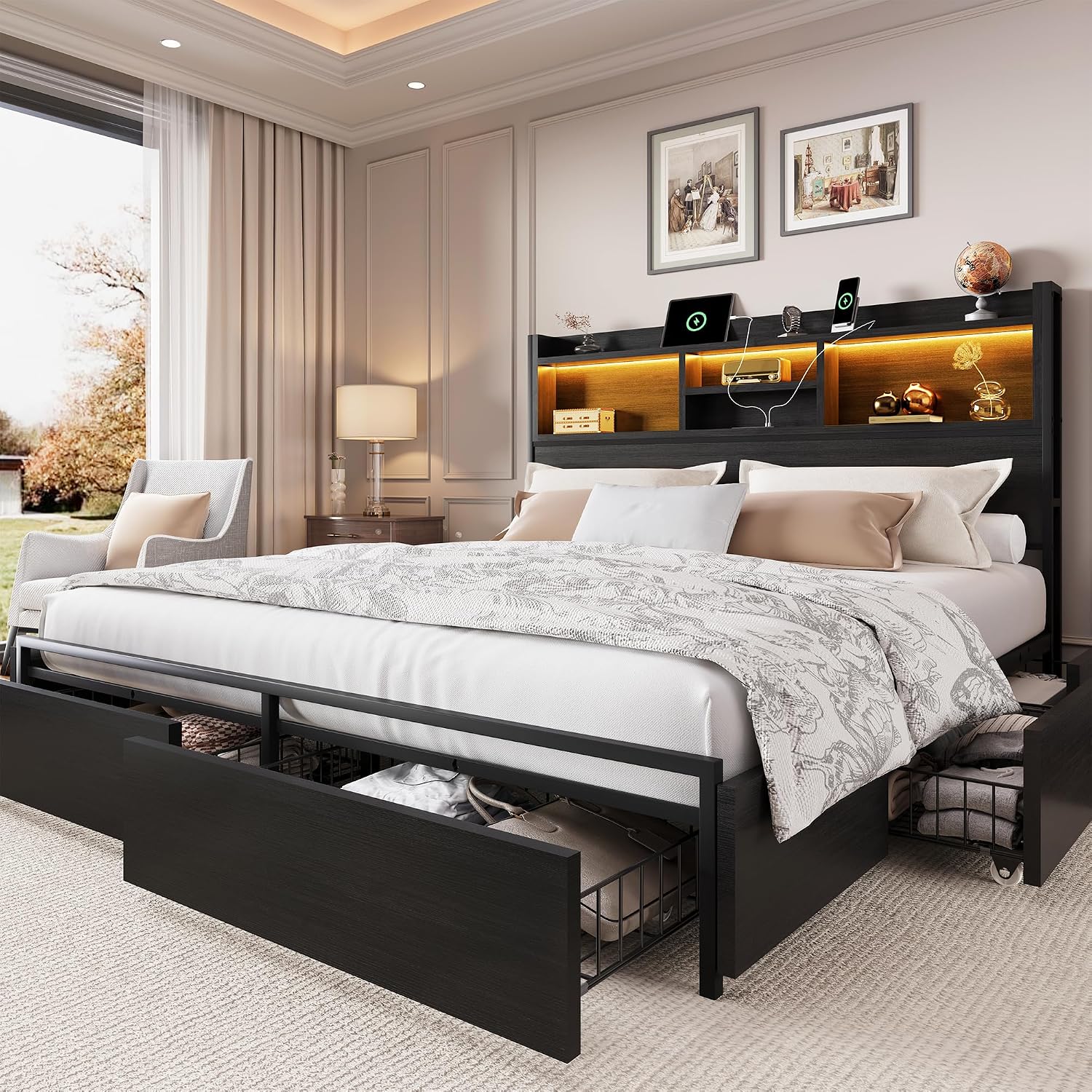 King Size Bed Frame With Storage Drawers - Estrutura de Cama King Size com