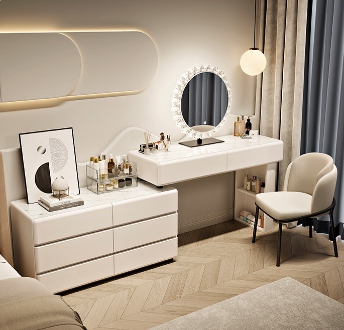 Dressing Table Vanity With Lighted Mirror - # Mesa de Maquiagem Moderna Europeia