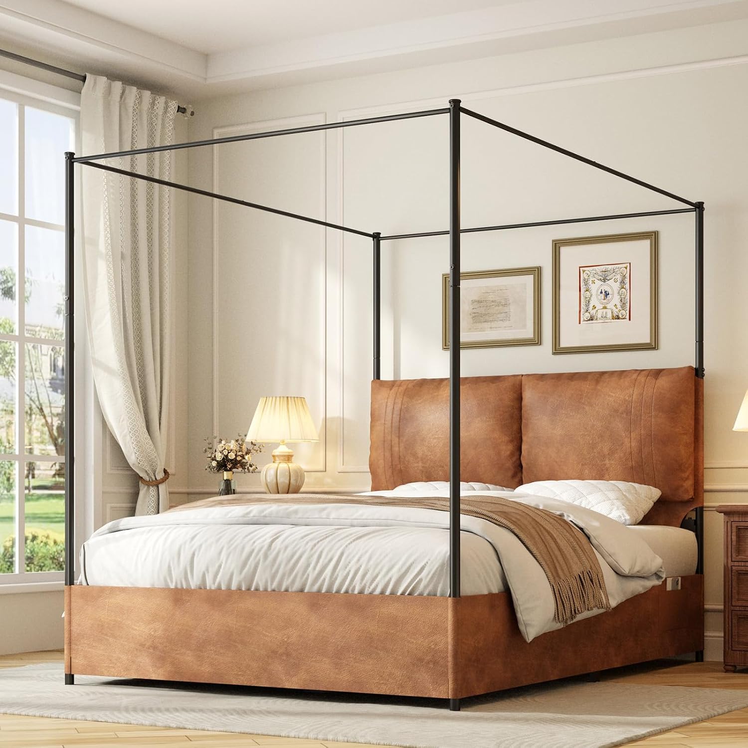 Canopy Bed Frame Metal Queen - Cama Queen com Dossel e Cabeceira