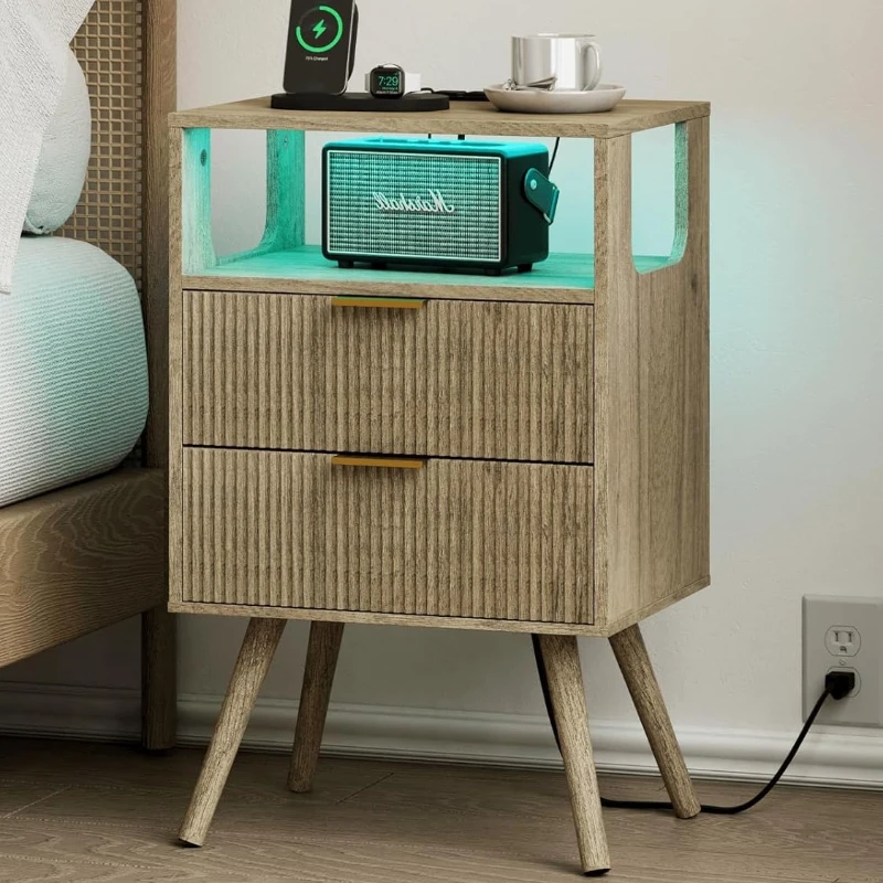 Solid Wood Nightstand 2 Drawers - Mesa de Cabeceira Moderna com 2