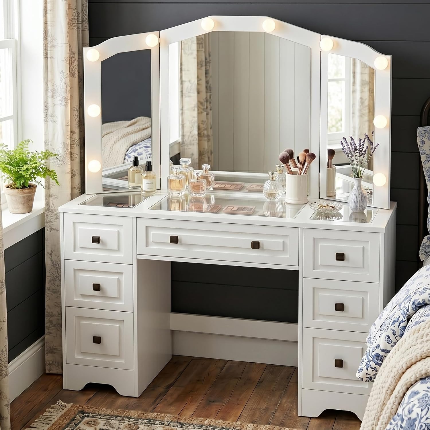 Dressing Table Vanity With Lighted Mirror - Mesa de Maquiagem Iluminada, Espelho Triplo,