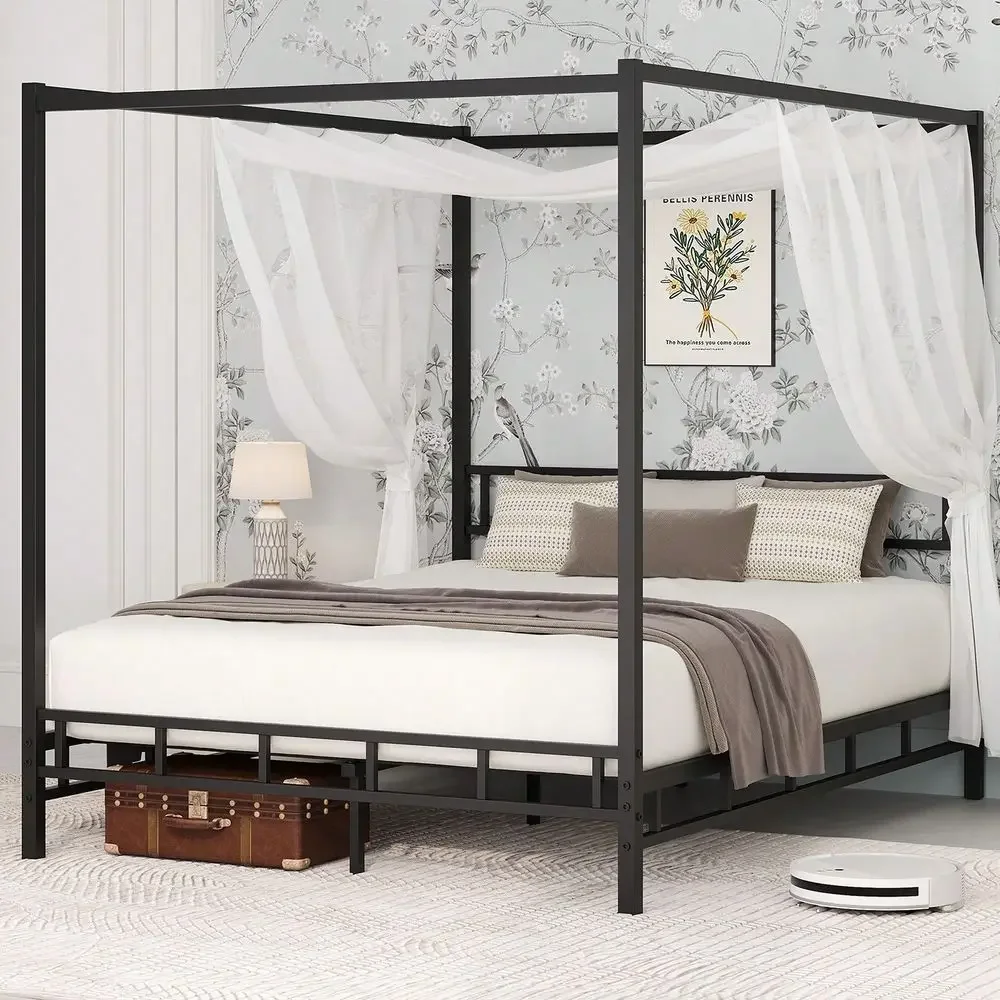 Canopy Bed Frame Metal Queen - Estrutura de Cama com Dossel de