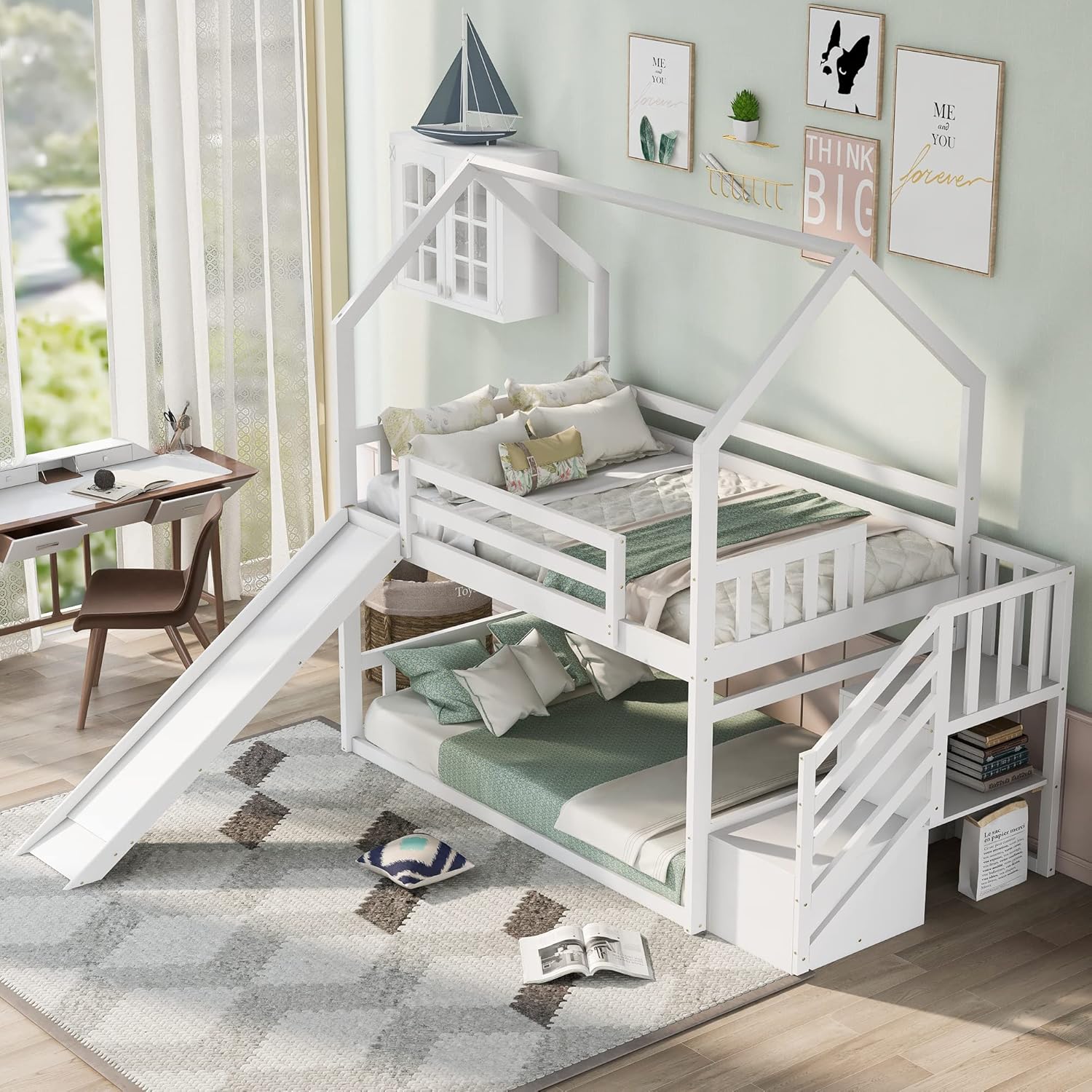 Bunk Bed With Stairs And Slide - Beliche Duplo com Escorregador e Escadas,