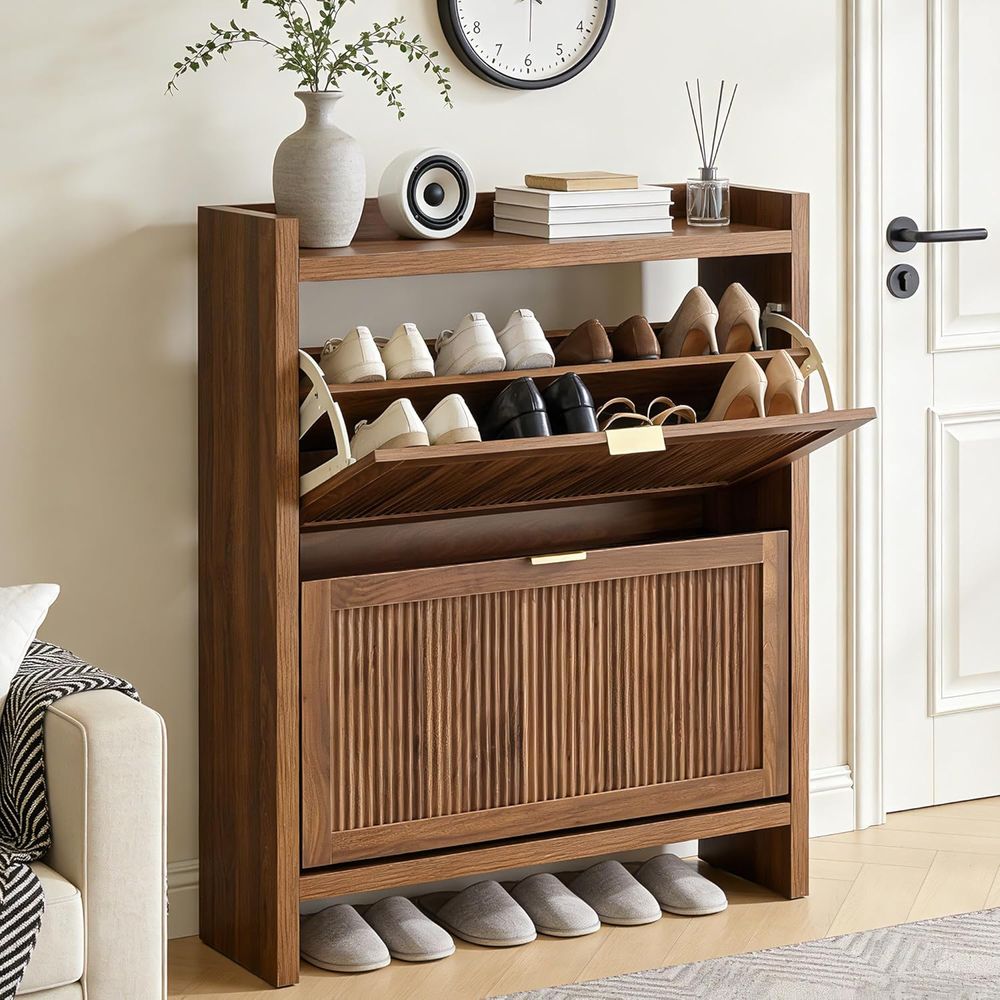 Shoe Rack Cabinet Narrow Entryway - Armário de Sapatos de Madeira Estreito