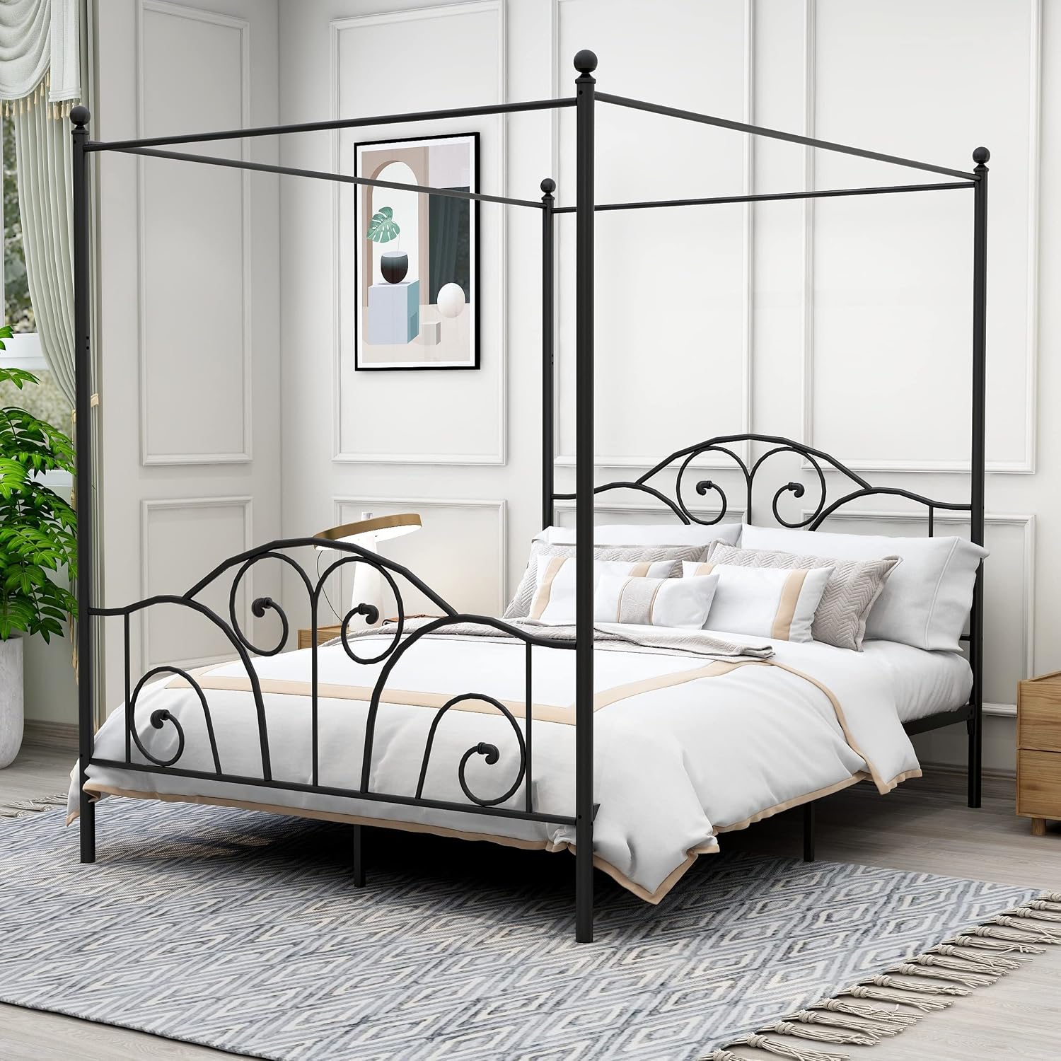 Cama de Casal Queen Size com D - Canopy Bed Frame Metal Queen avaliação e preço