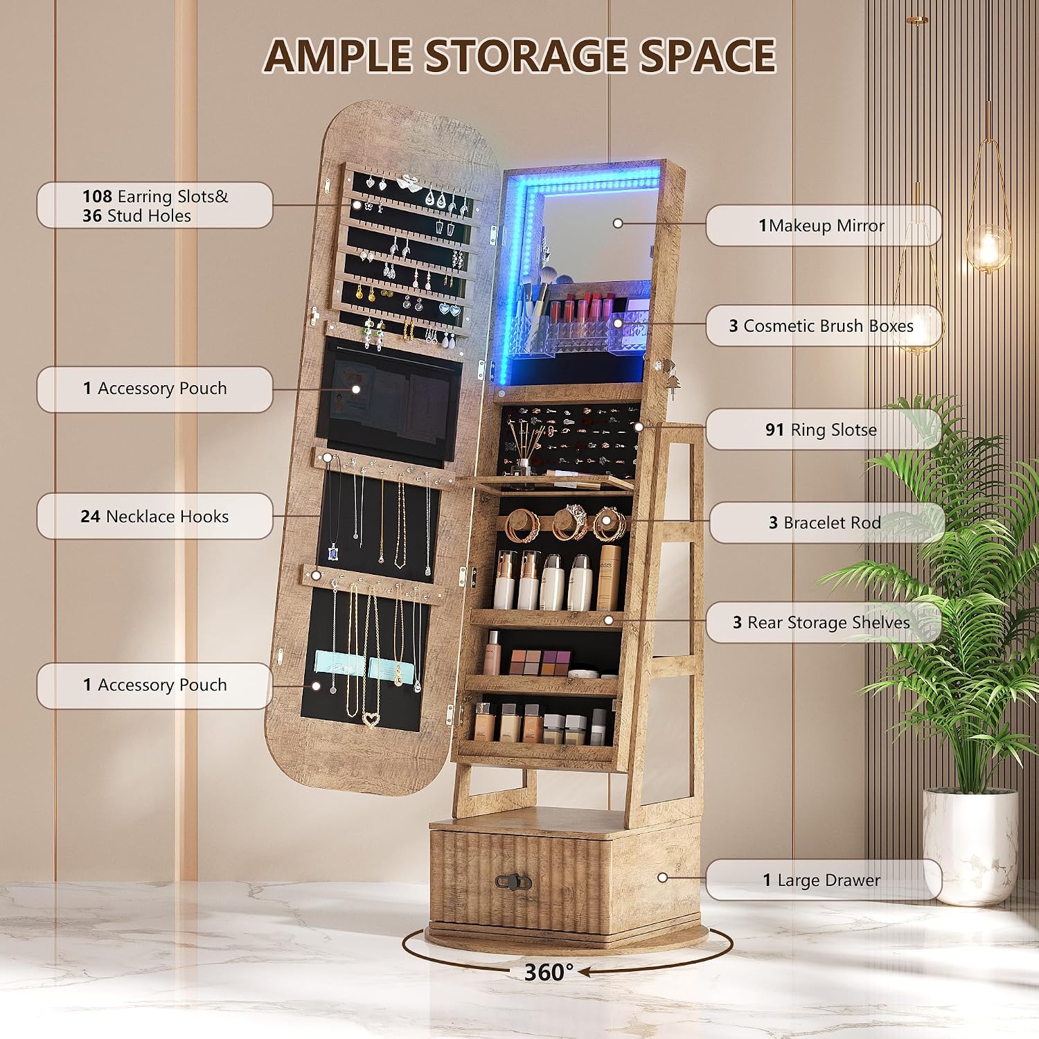 Organizador de Joias com Espel - Full Length Mirror Jewelry Armoire avaliação e preço