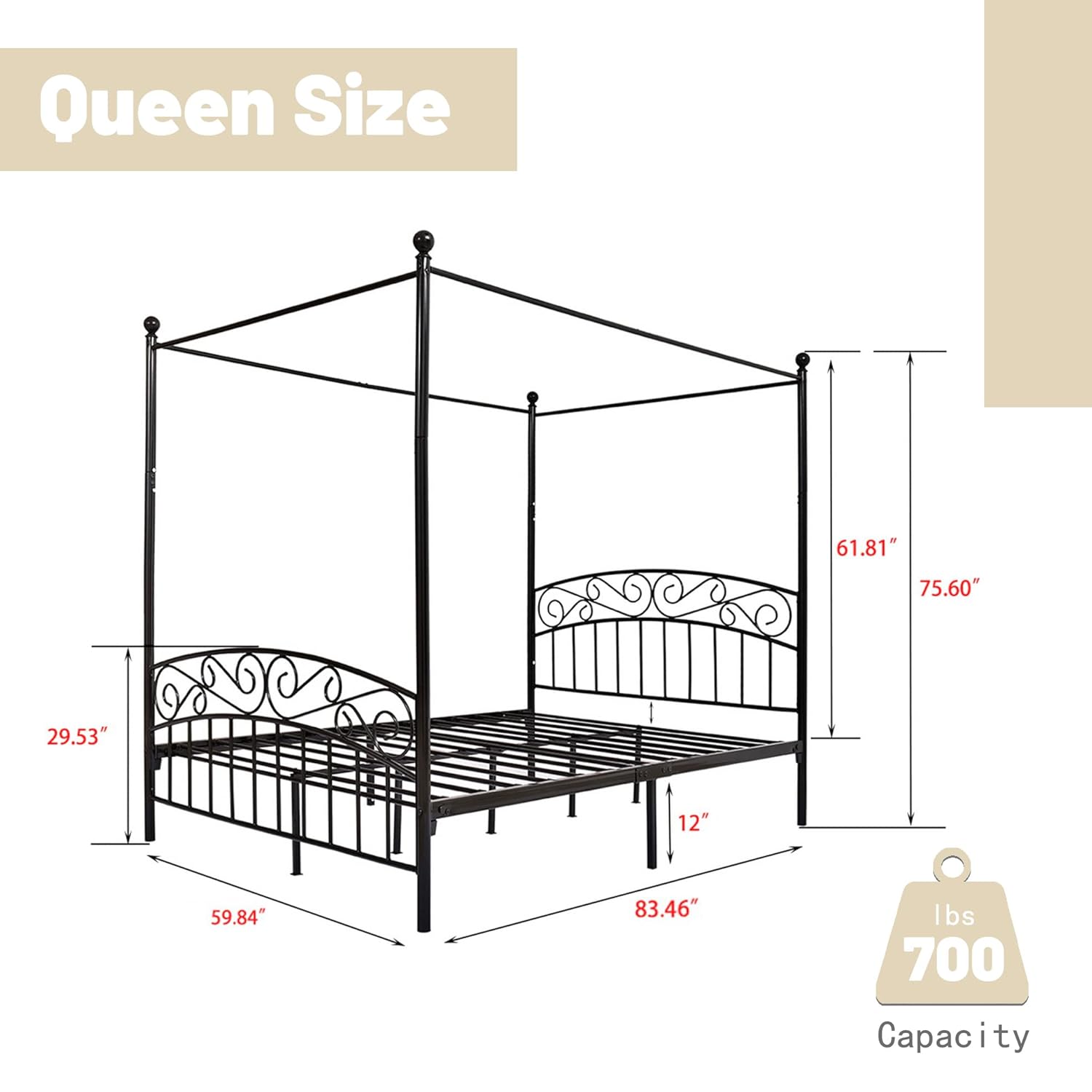 Cama de Casal Queen Size com D - Canopy Bed Frame Metal Queen avaliação e preço