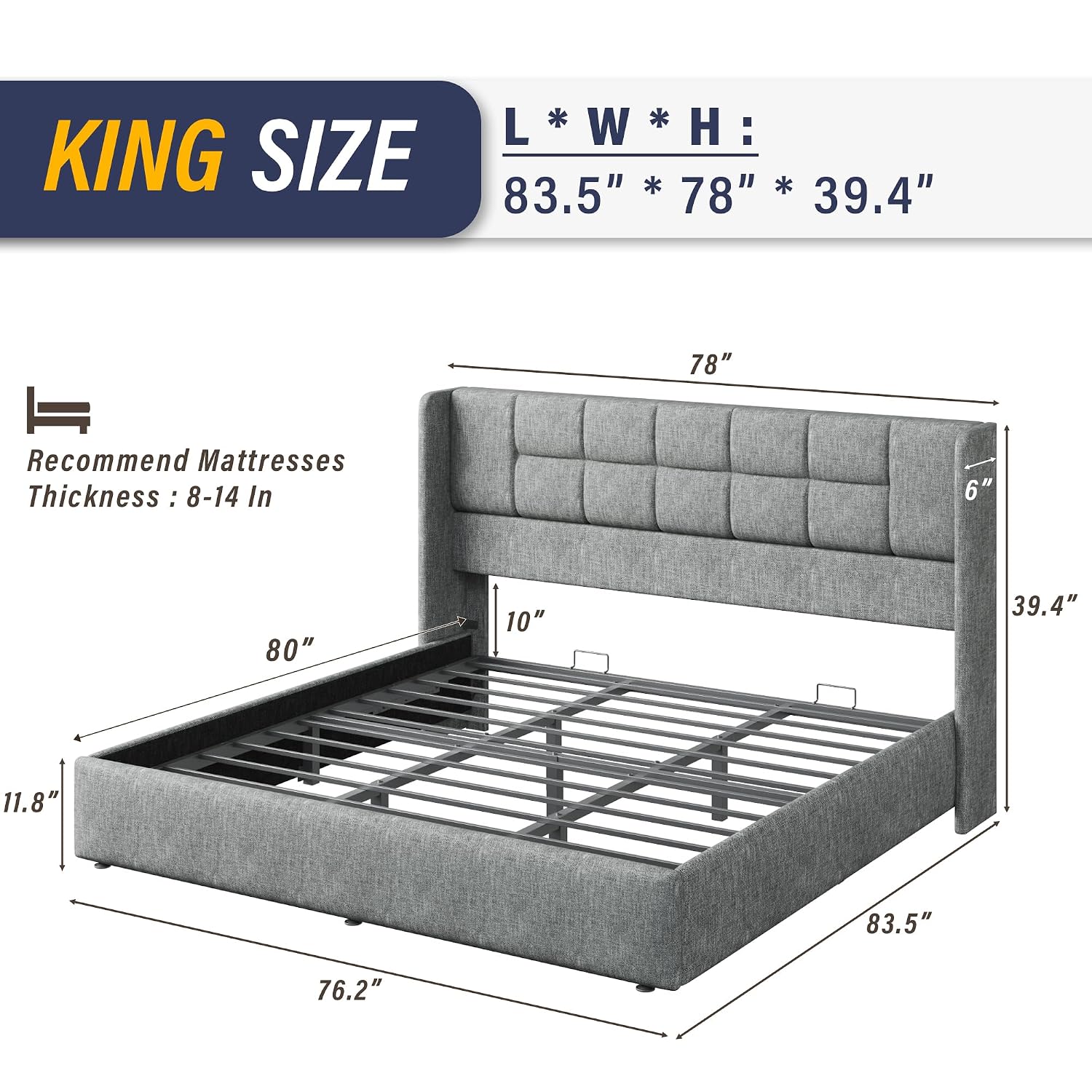 Estrutura de Cama King Size co - Gas Lift Storage Bed Hydraulic avaliação e preço