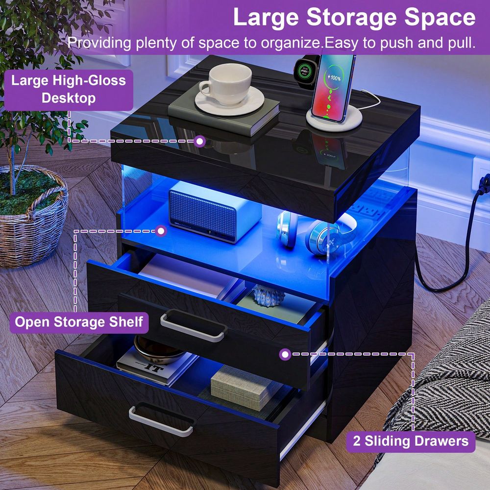 Mesa de cabeceira preta com LE - Floating Nightstand With Led Light avaliação e preço