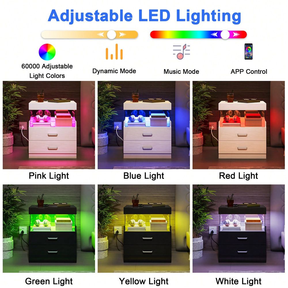 Mesa de cabeceira preta com LE - Floating Nightstand With Led Light avaliação e preço