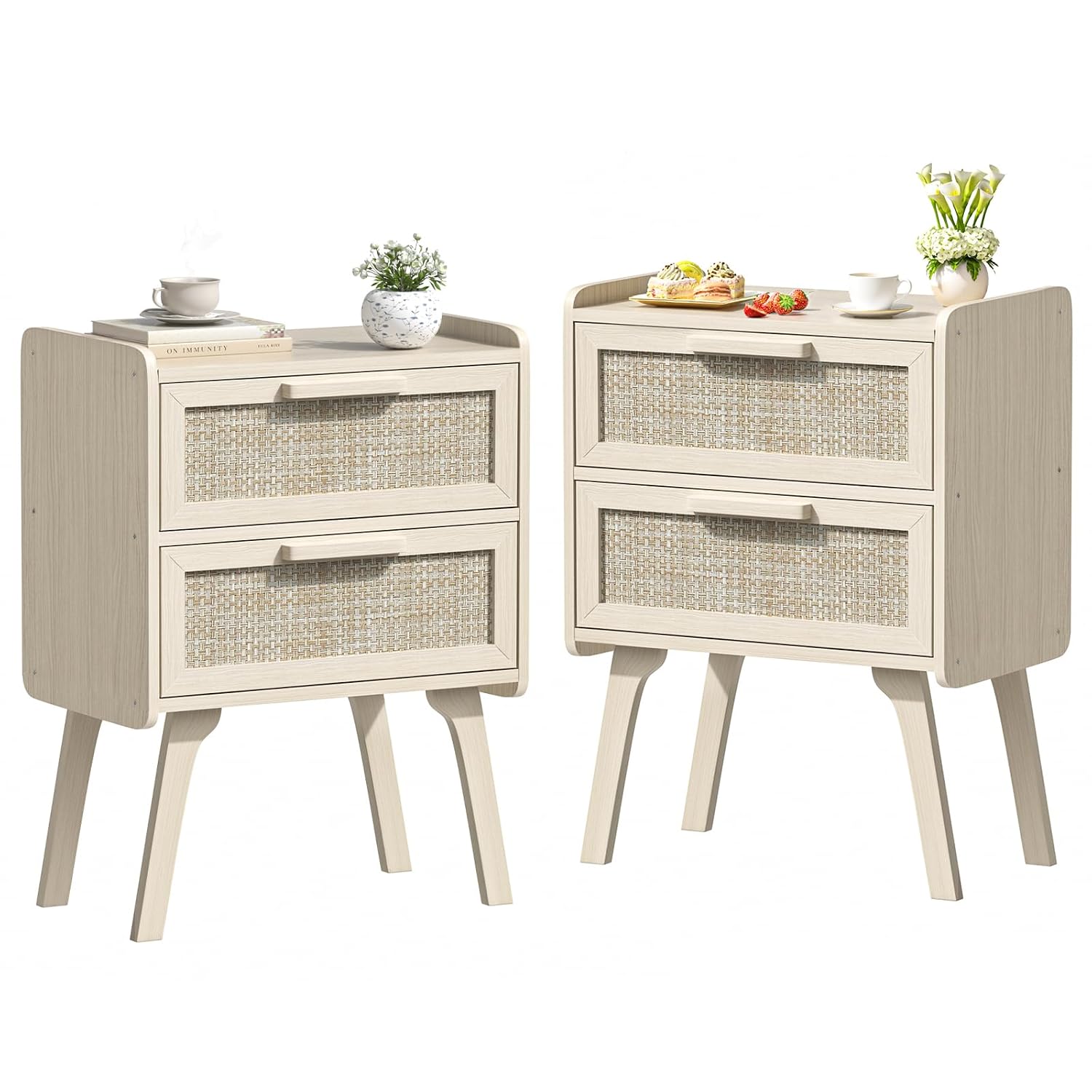 Conjunto de 2 Mesas de Cabecei - Solid Wood Nightstand 2 Drawers avaliação e preço