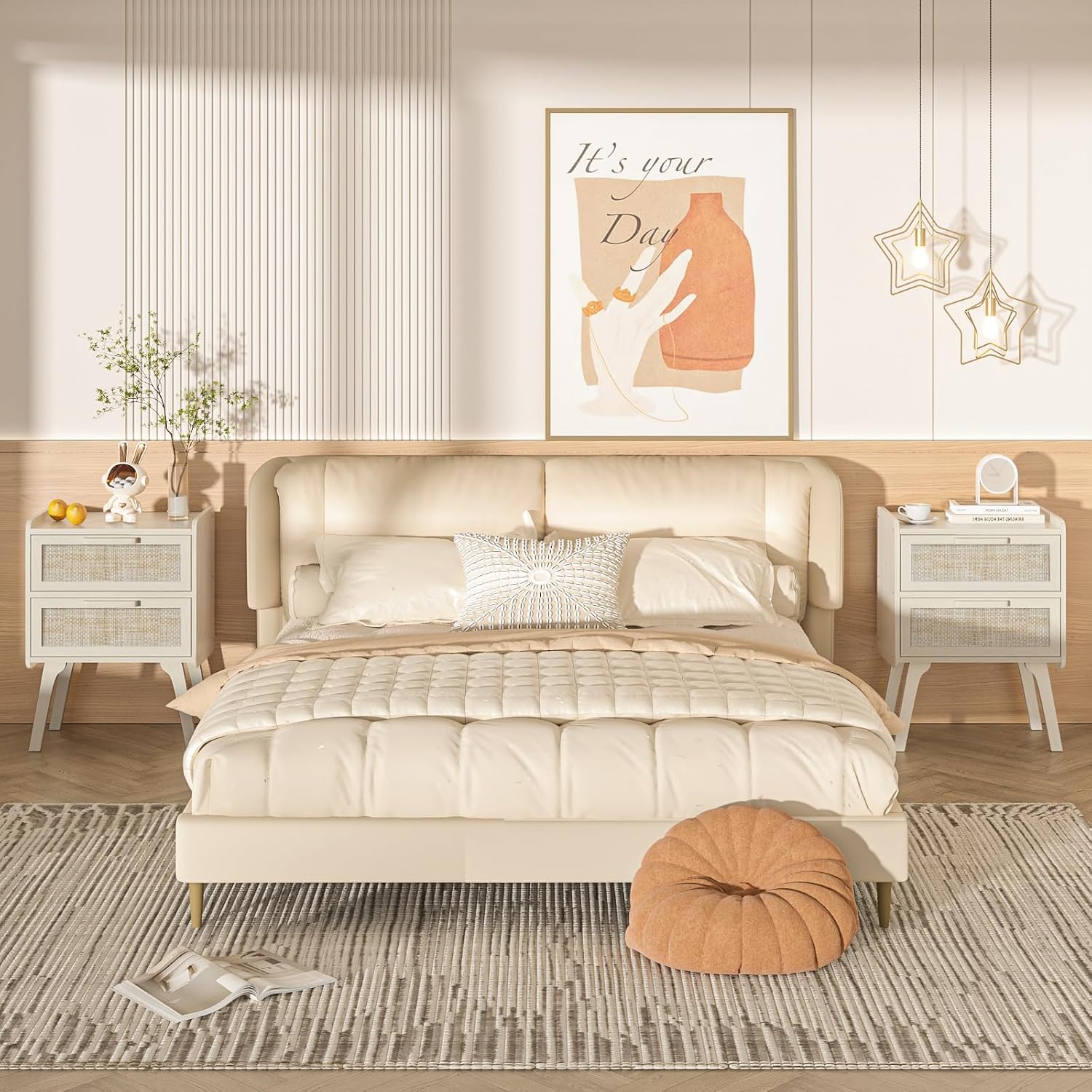 Conjunto de 2 Mesas de Cabecei - Solid Wood Nightstand 2 Drawers avaliação e preço
