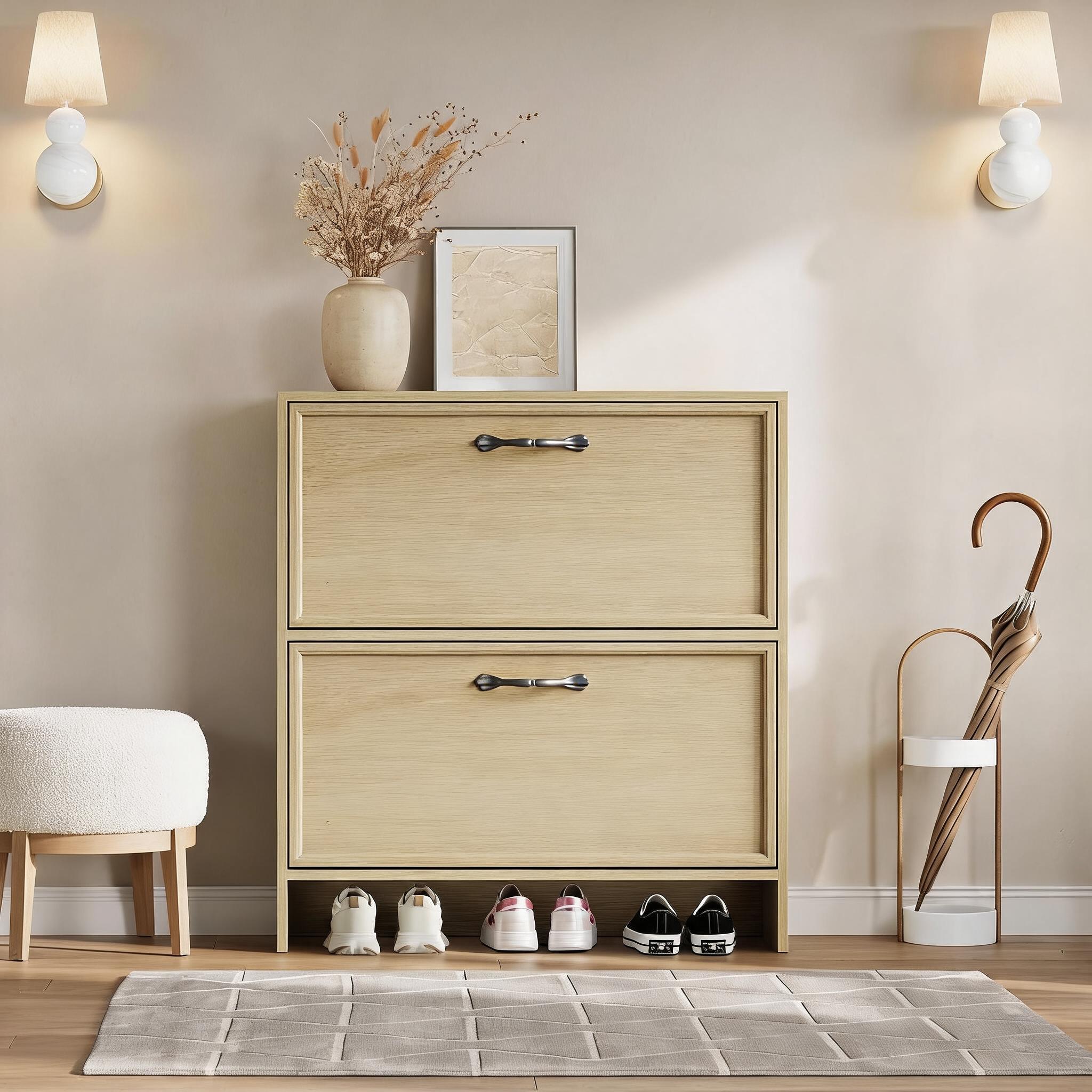 Armário de Sapatos com 2 Gavet - Shoe Rack Cabinet Narrow Entryway avaliação e preço