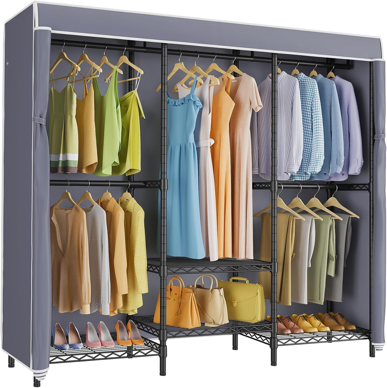 Cabideiro Coberto com Pratelei - Wardrobe Closet Portable Fabric Cover avaliação e preço