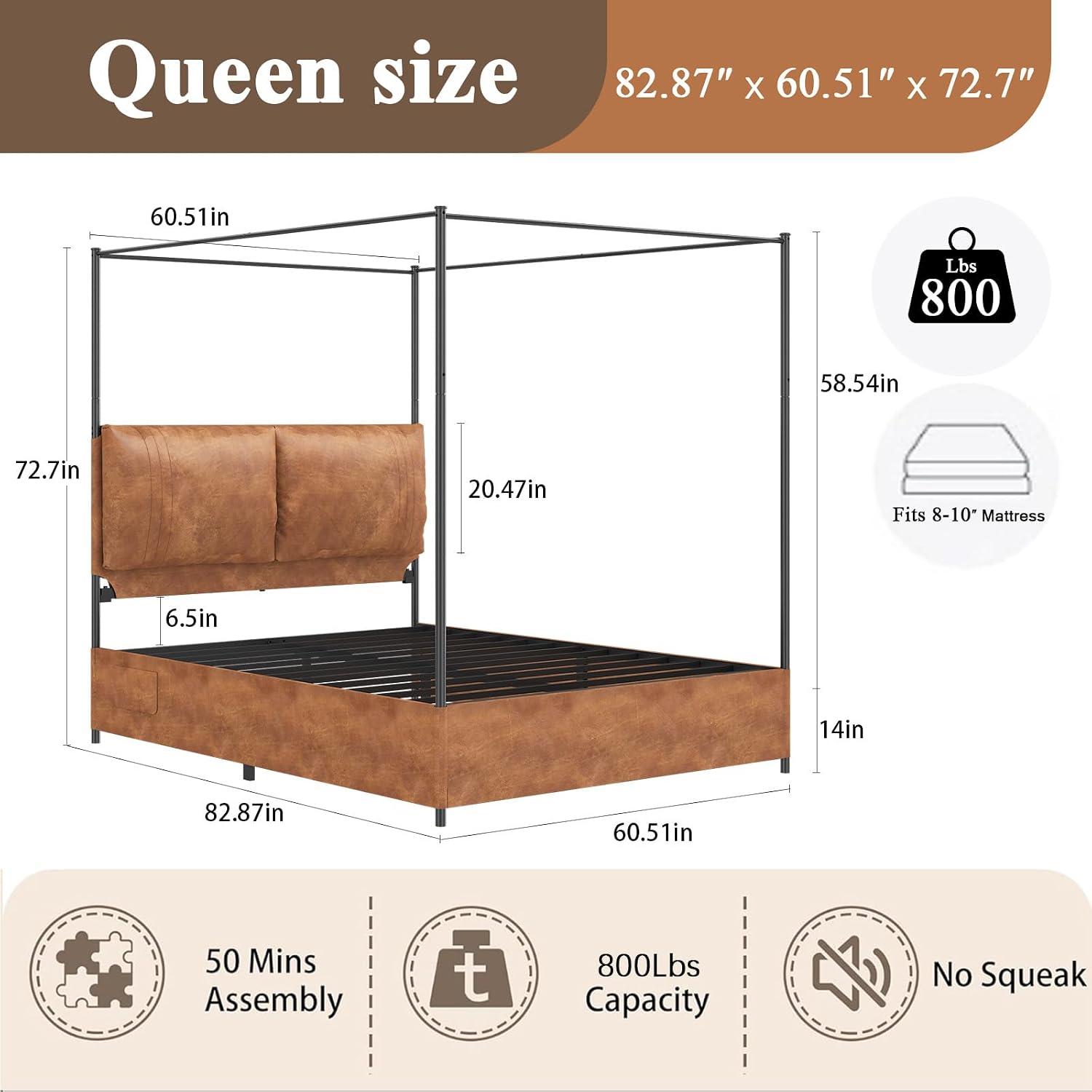 Cama Queen com Dossel e Cabece - Canopy Bed Frame Metal Queen avaliação e preço