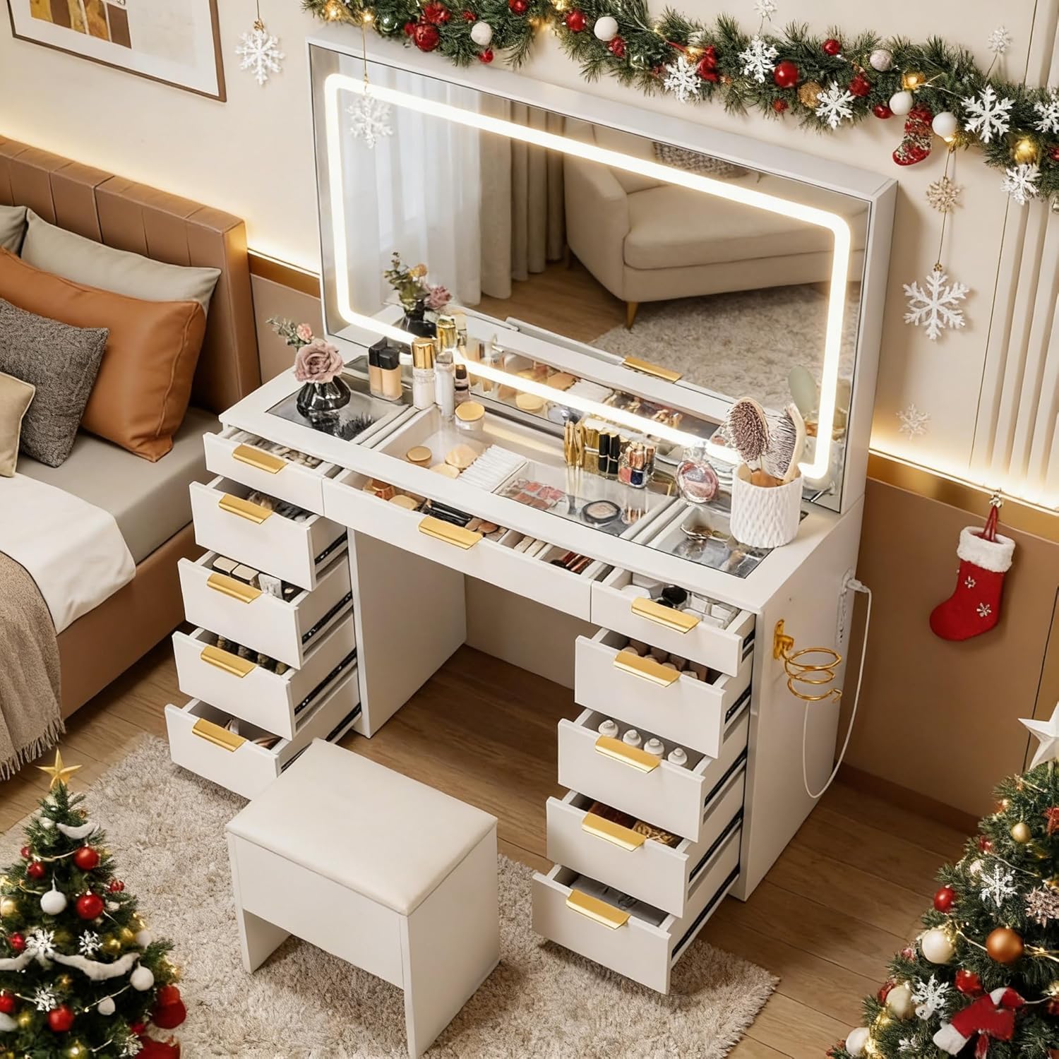 Mesa de Maquiagem com Tampo de - Dressing Table Vanity With Lighted Mirror avaliação e preço