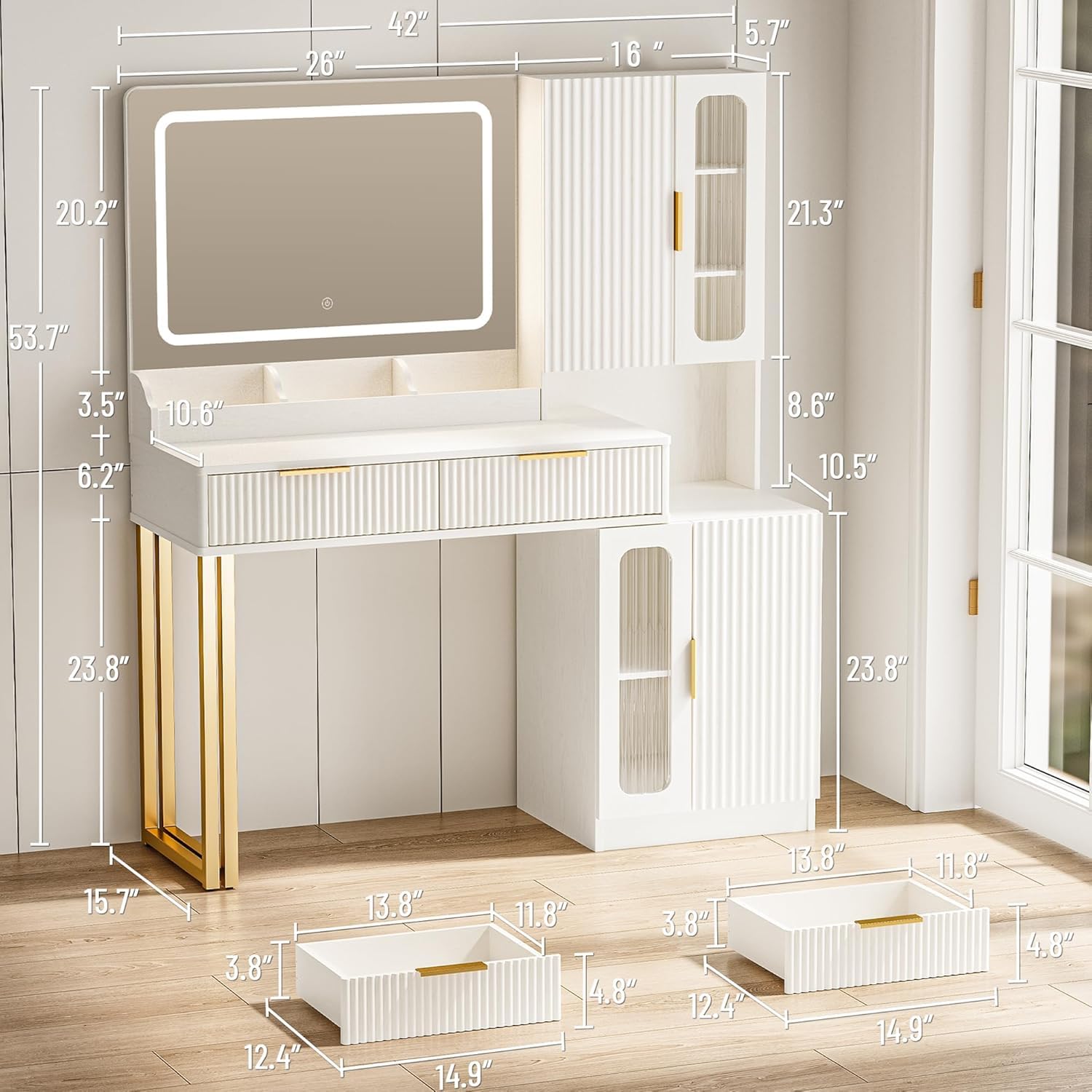 Espelho de Maquilhagem de 42 p - Dressing Table Vanity With Lighted Mirror avaliação e preço