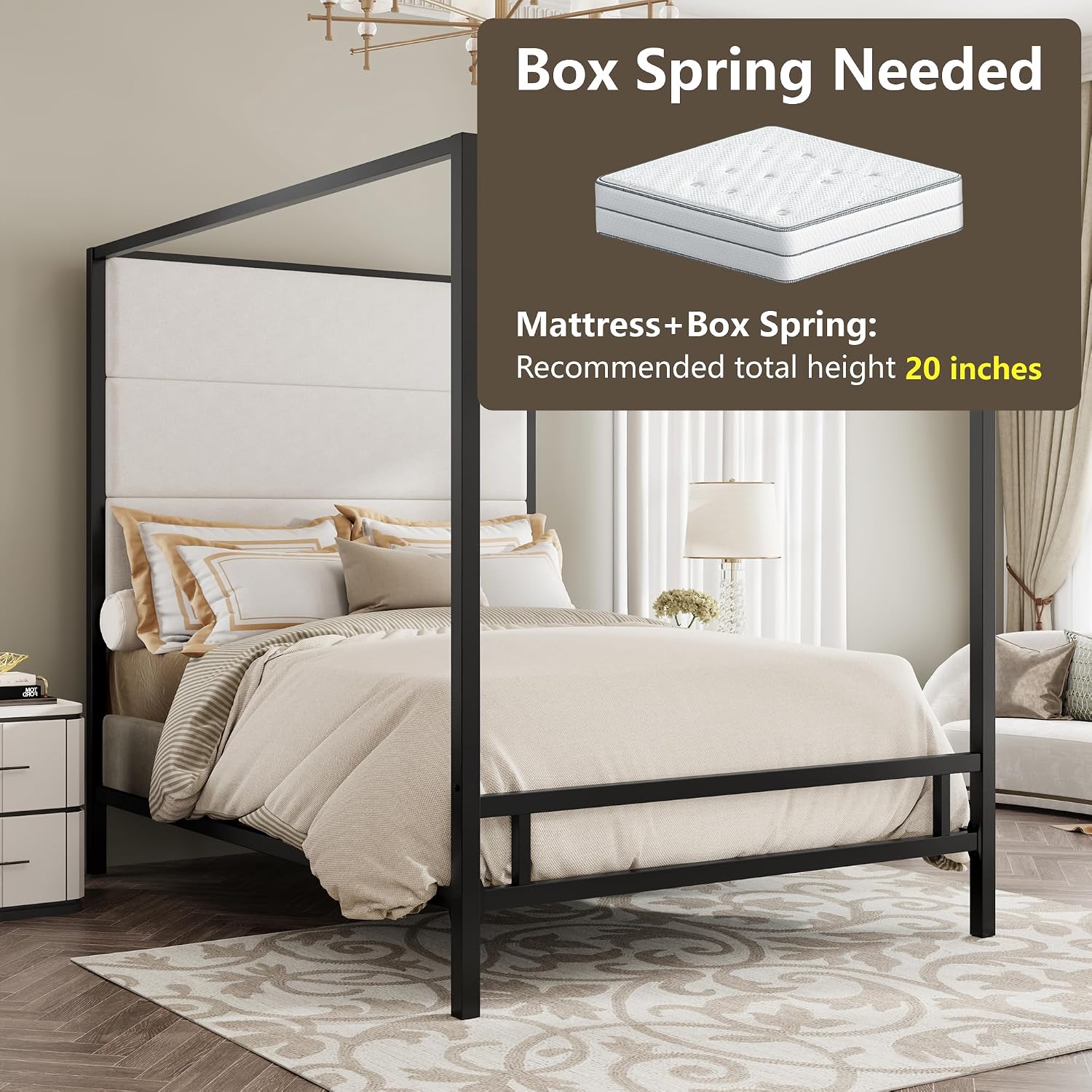 Cama Queen Size com Dossel, Es - Canopy Bed Frame Metal Queen avaliação e preço