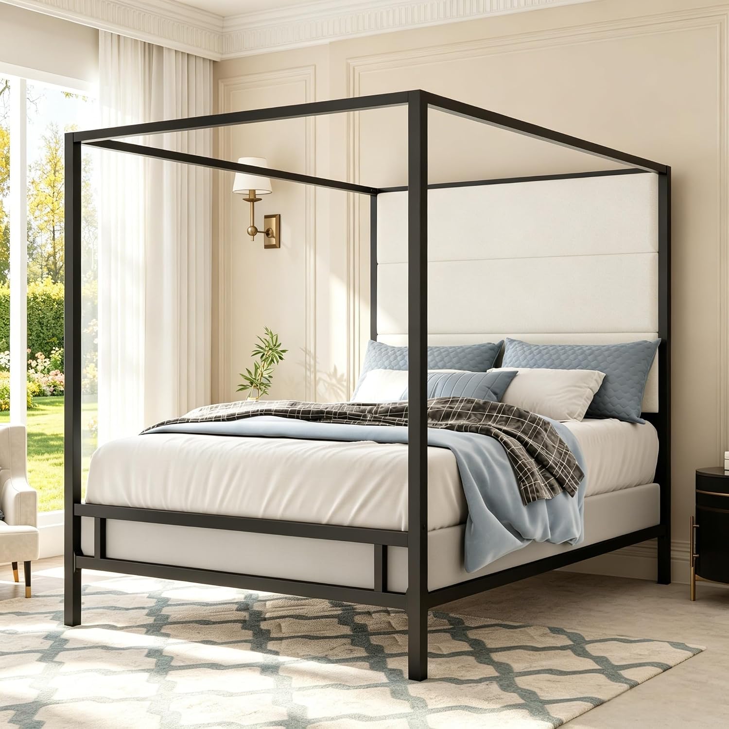 Cama Queen com Dossel, Estofad - Canopy Bed Frame Metal Queen avaliação e preço