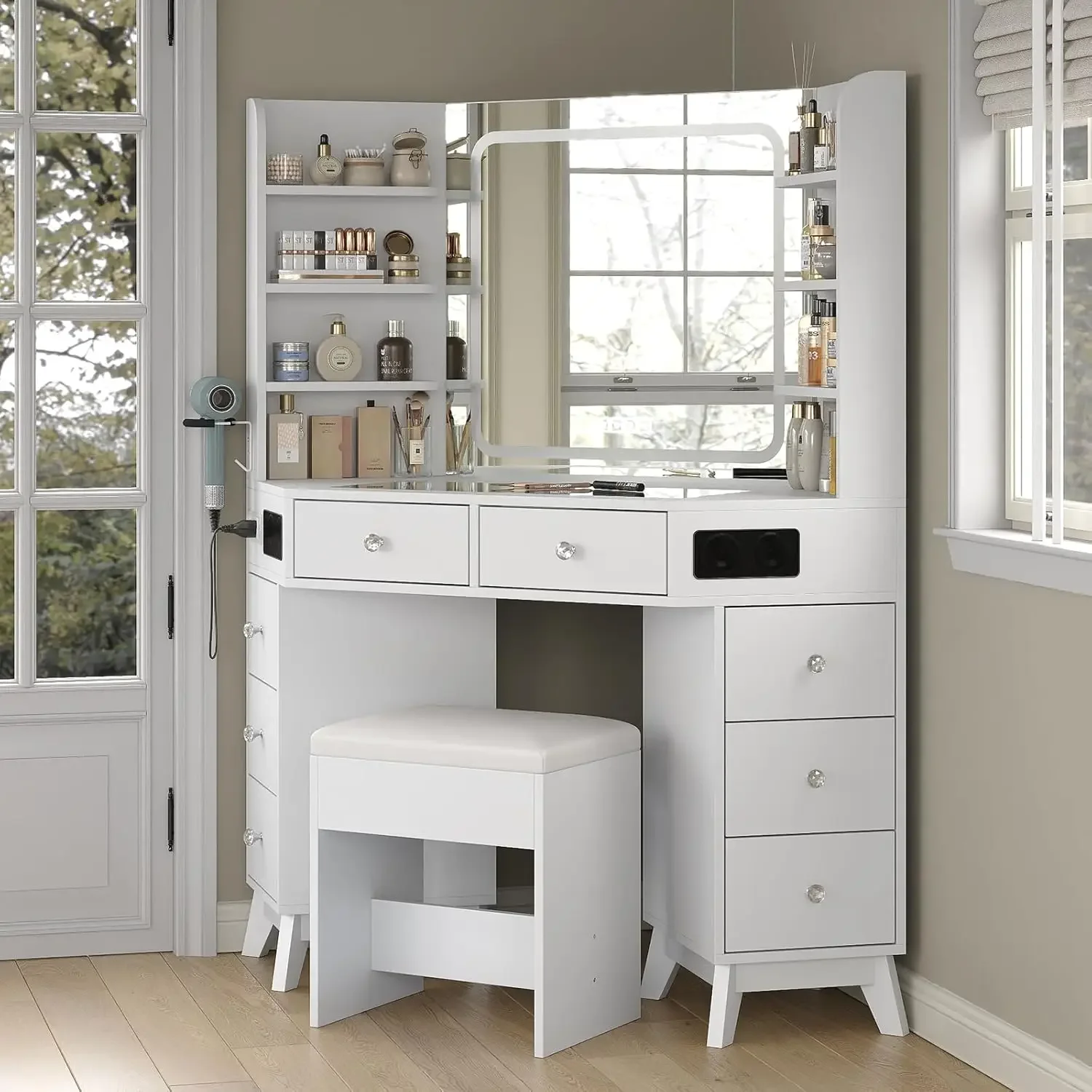 Penteadeira de Canto com Gavet - Dressing Table Vanity With Lighted Mirror avaliação e preço