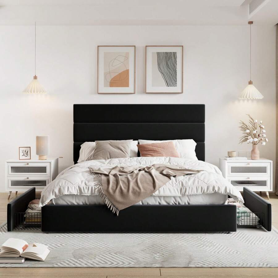 Estrutura de Cama Plataforma T - King Size Bed Frame With Storage Drawers avaliação e preço