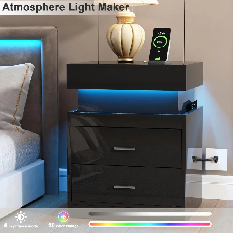 Mesa de Cabeceira LED com Esta - Solid Wood Nightstand 2 Drawers avaliação e preço