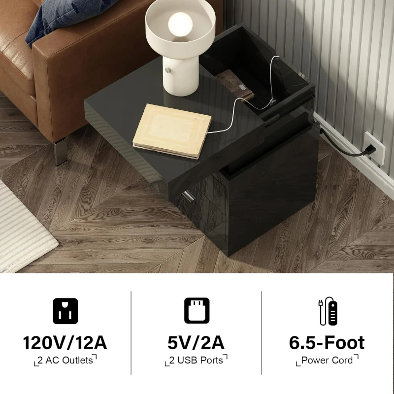 Mesa de Cabeceira LED com Esta - Solid Wood Nightstand 2 Drawers avaliação e preço