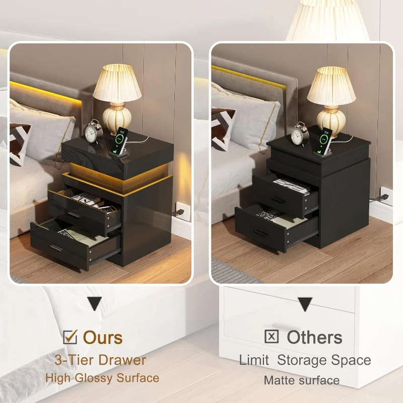 Mesa de Cabeceira LED com Esta - Solid Wood Nightstand 2 Drawers avaliação e preço