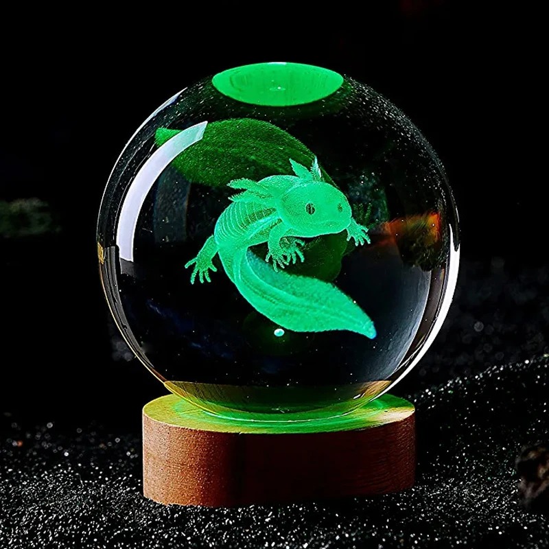 3d axolotl bola de cristal gra - Floating Nightstand With Led Light avaliação e preço