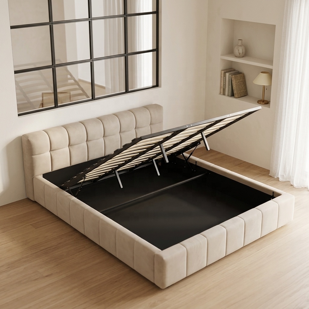 Cama Moderna Estofada com Arma - Gas Lift Storage Bed Hydraulic avaliação e preço