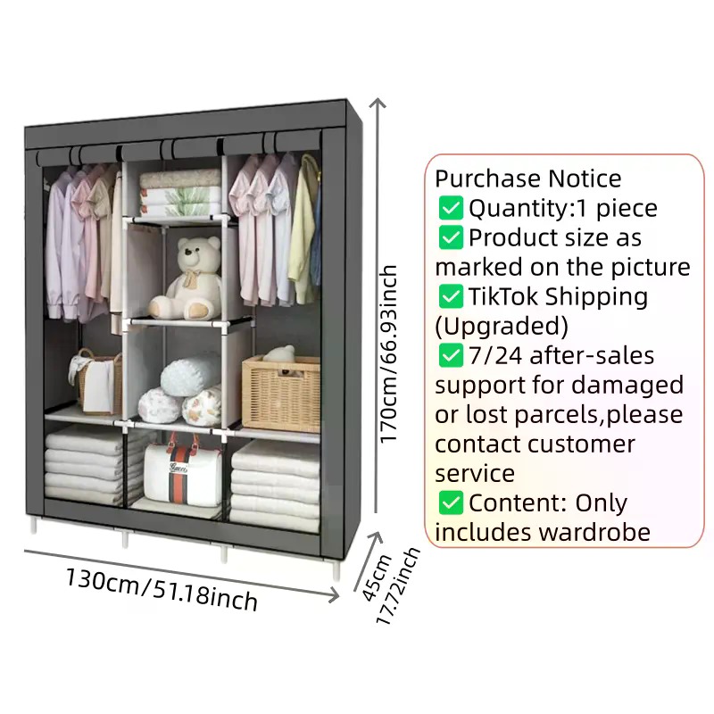 Guarda-roupa portátil de 64 po - Wardrobe Closet Portable Fabric Cover avaliação e preço